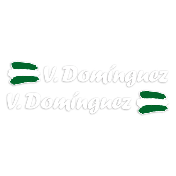 Pegatinas: 2X Banderas Andalucía + Nombre caligráfico blanco