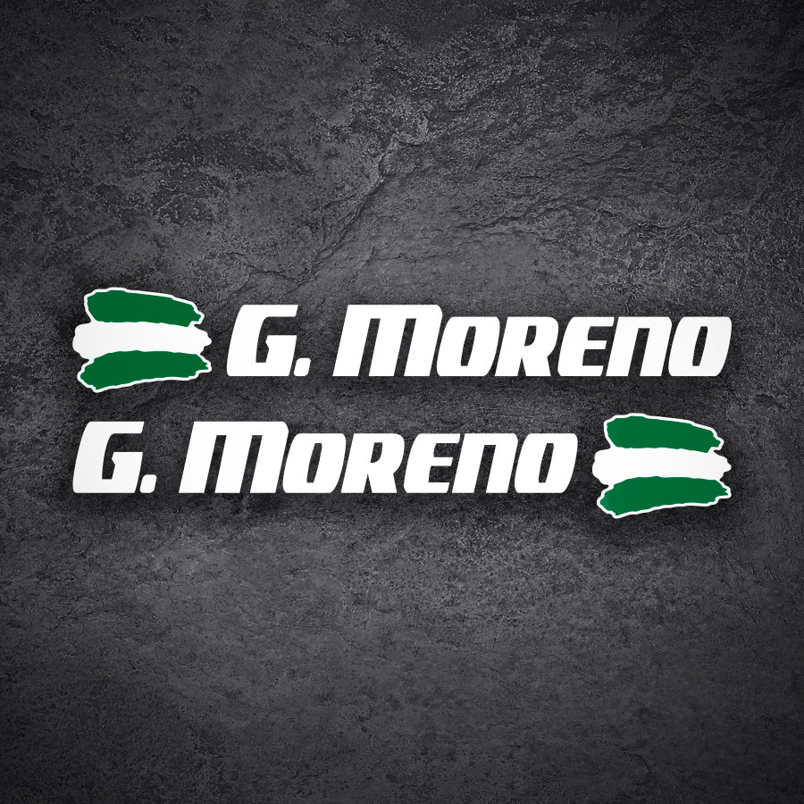 Pegatinas: 2X Banderas Andalucía + Nombre sport blanco