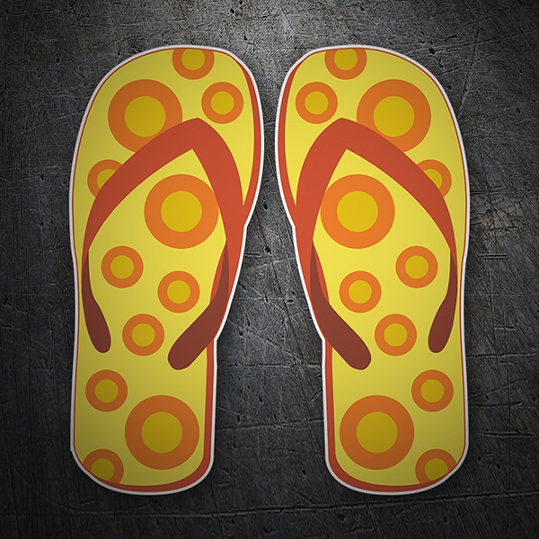 Pegatinas: Chanclas amarillas con lunares naranjas