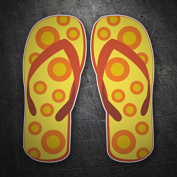 Pegatinas: Chanclas amarillas con lunares naranjas