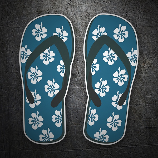 Pegatinas: Chanclas azules con flores hibiscus