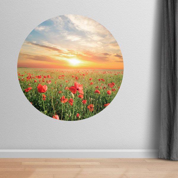 Vinilos Decorativos: Atardecer en un Campo de Amapolas