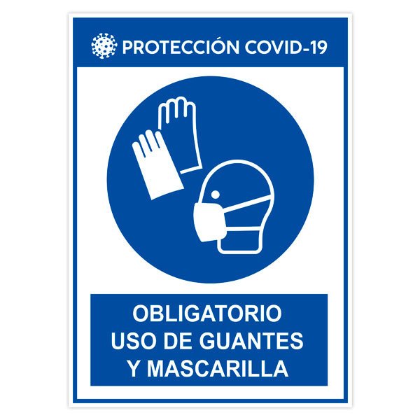 Pegatinas: Protección Covid-19 uso de guantes y mascarilla