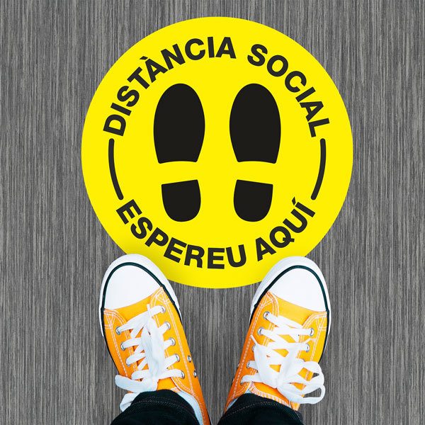 Pegatinas: Pegatina Suelo Distancia Social en catalán