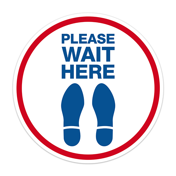 Pegatinas: Protección por favor espere aquí en inglés círculo