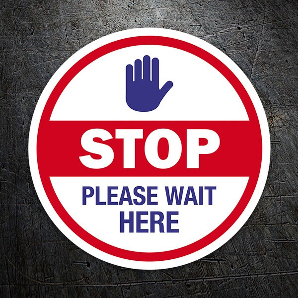 Pegatinas: Protección por favor espere aquí en inglés