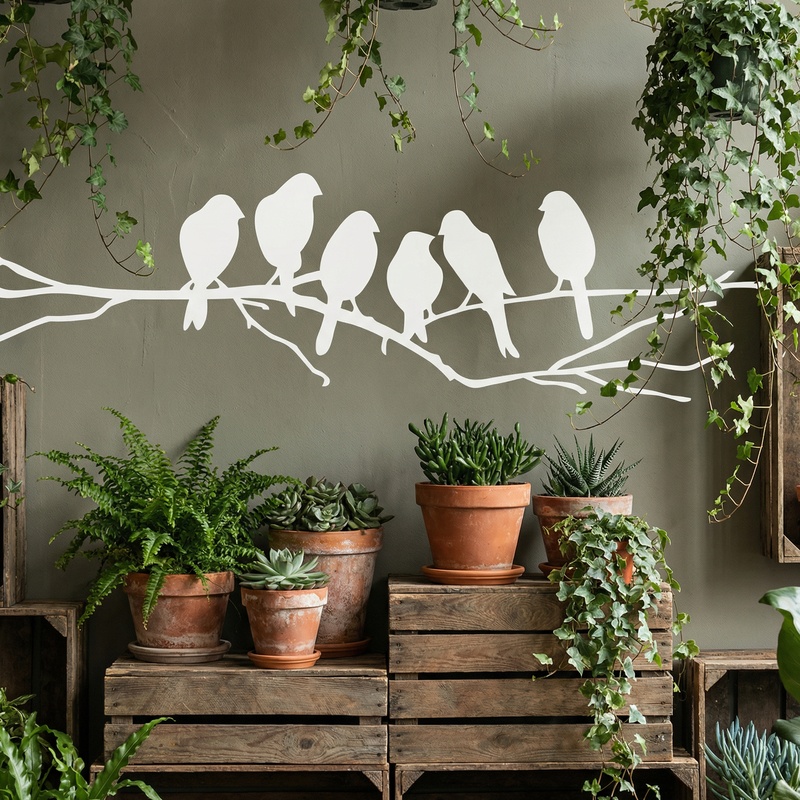 Vinilos Decorativos: 6 P&aacute;jaros sobre una rama