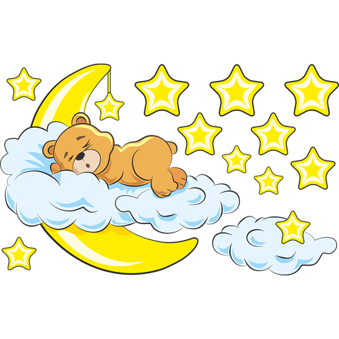 Vinilos Infantiles: Oso en las nubes y luna amarillo