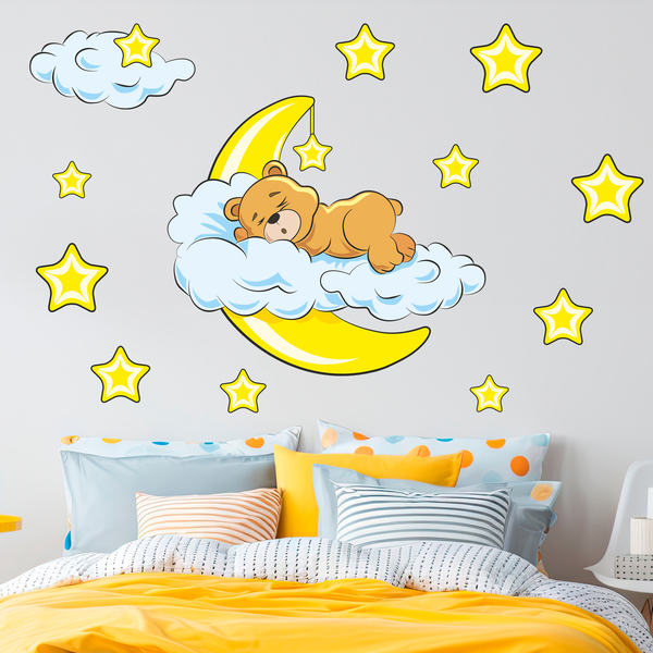 Vinilos Infantiles: Oso en las nubes y luna amarillo