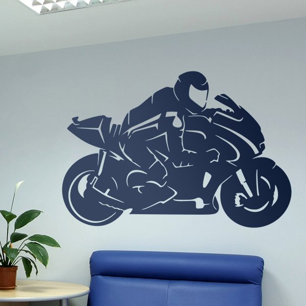 Vinilos Decorativos: Silueta de Motociclista Acrob&aacute;tico MotoGP