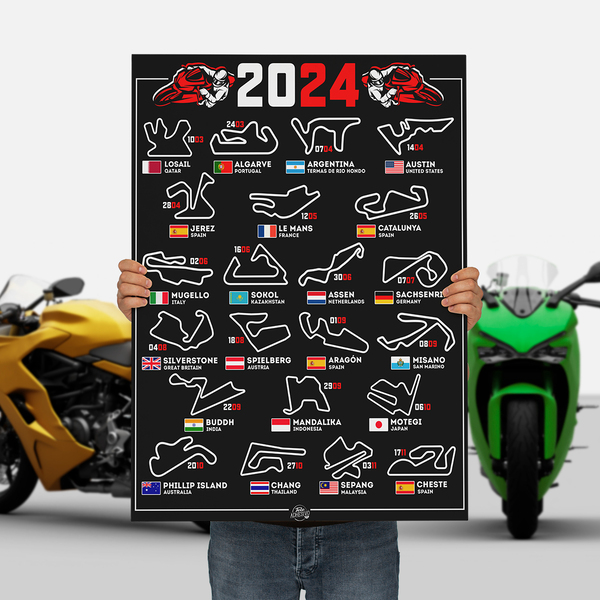 Vinilos Decorativos: Poster adhesivo de Circuitos Motos MotoGP 2024