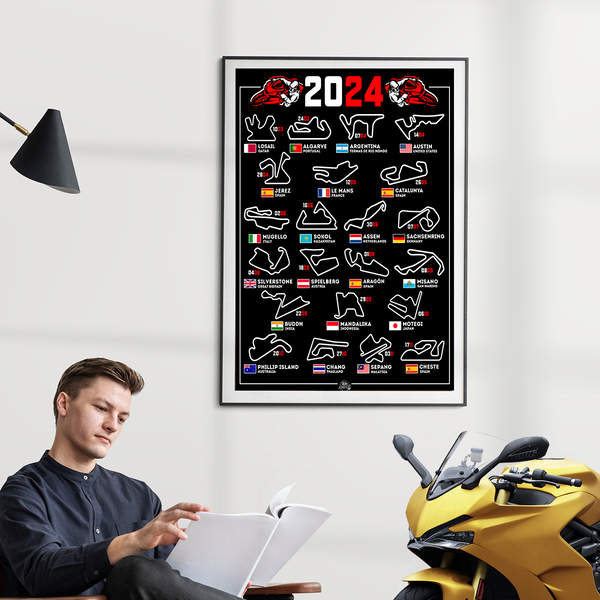 Vinilos Decorativos: Poster adhesivo de Circuitos Motos MotoGP 2024