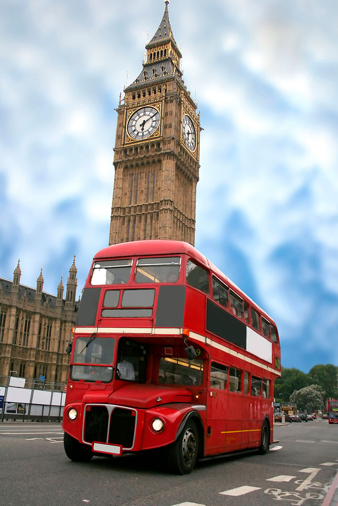 Fotomurales: Big Ben y bus brit&aacute;nico