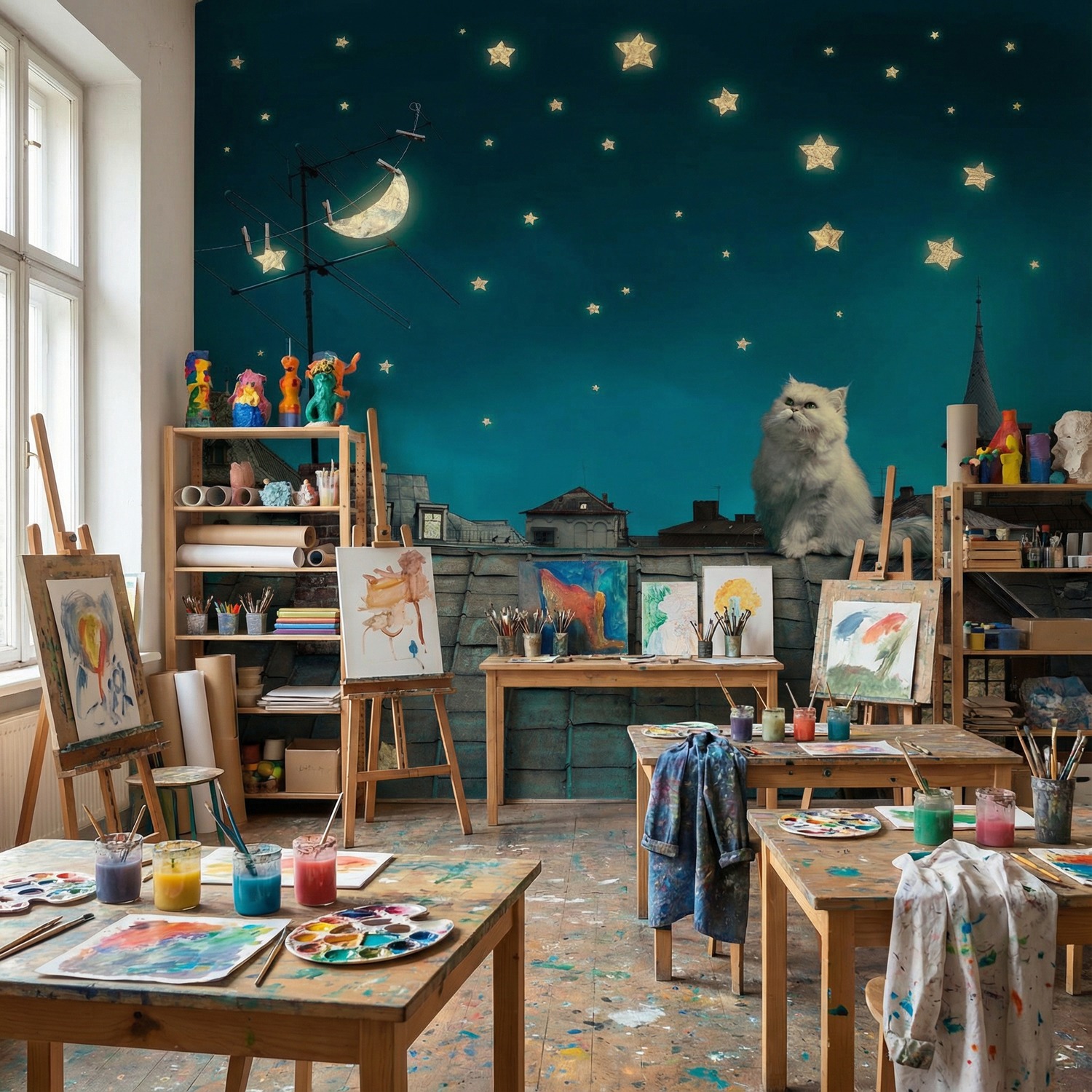 Fotomurales: Gato en el tejado