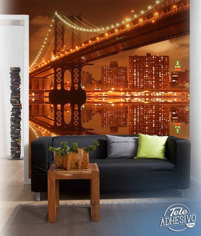 Fotomurales: Puente de Manhattan iluminado