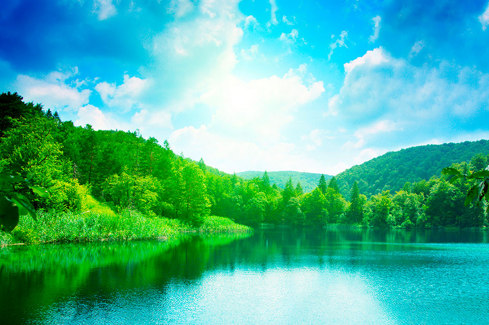 Fotomurales: Lago entre monta&ntilde;as