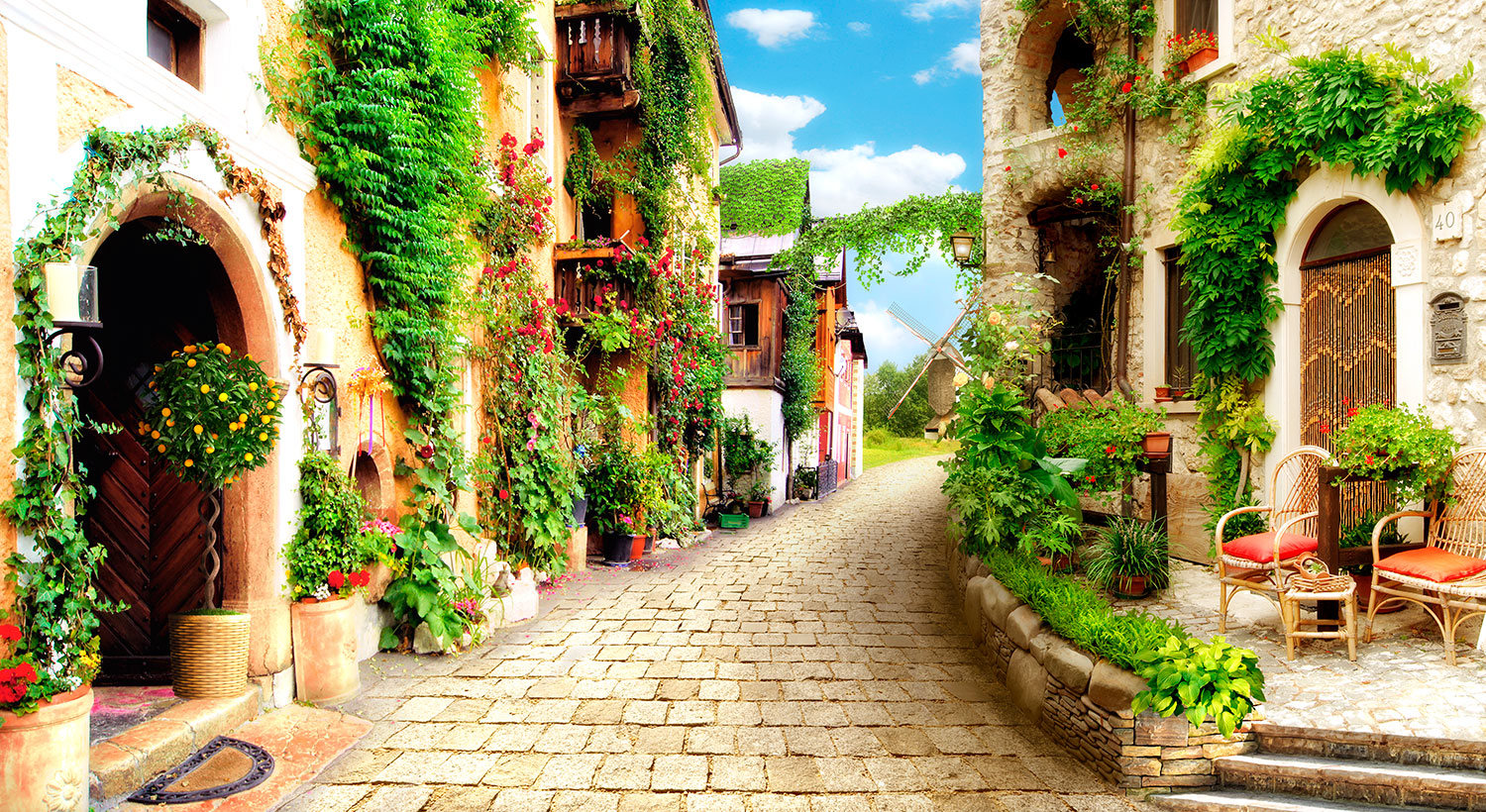Fotomurales: Calle de pueblo r&uacute;stico