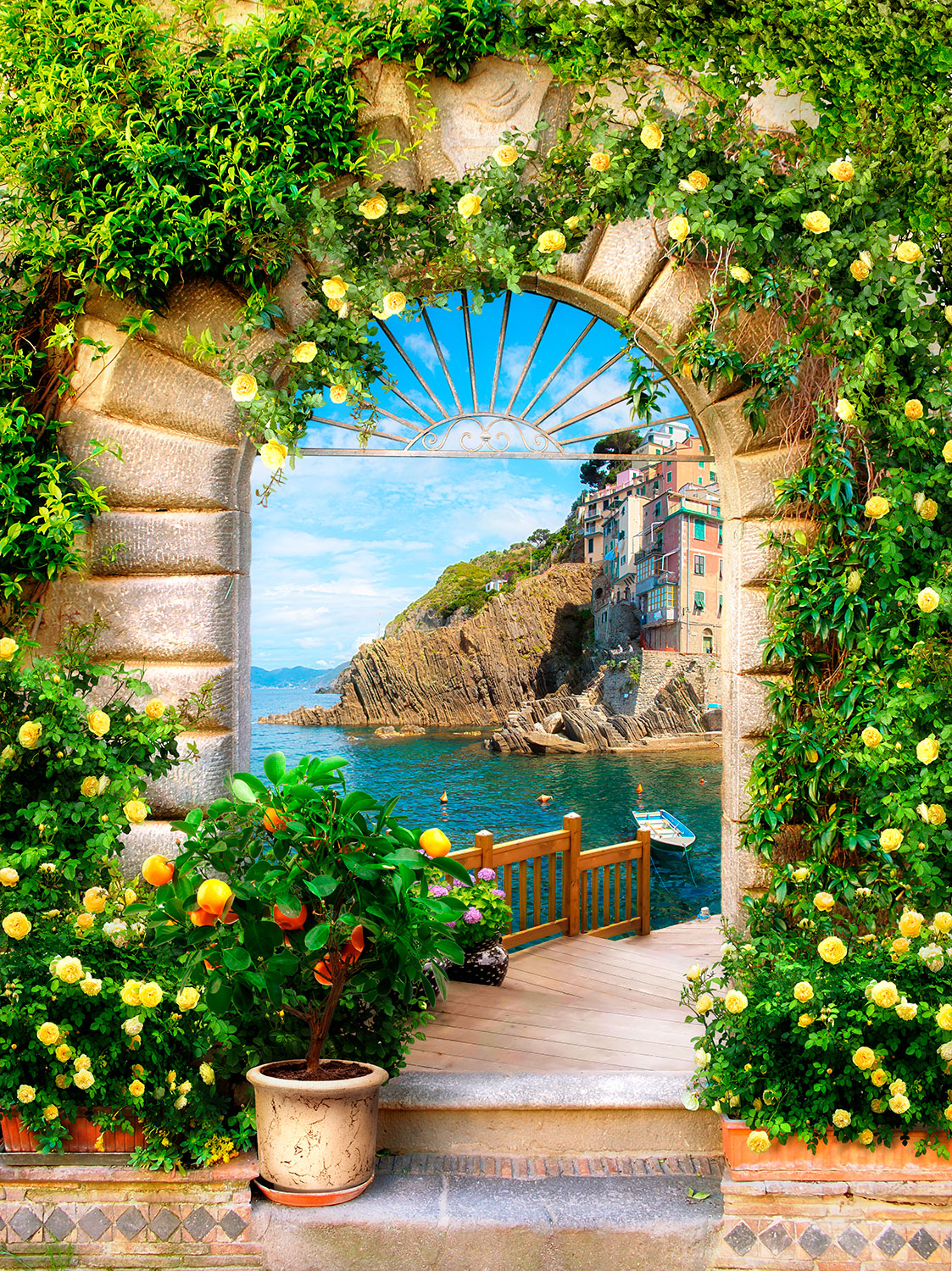 Fotomurales: Arco en pueblo mediterr&aacute;neo