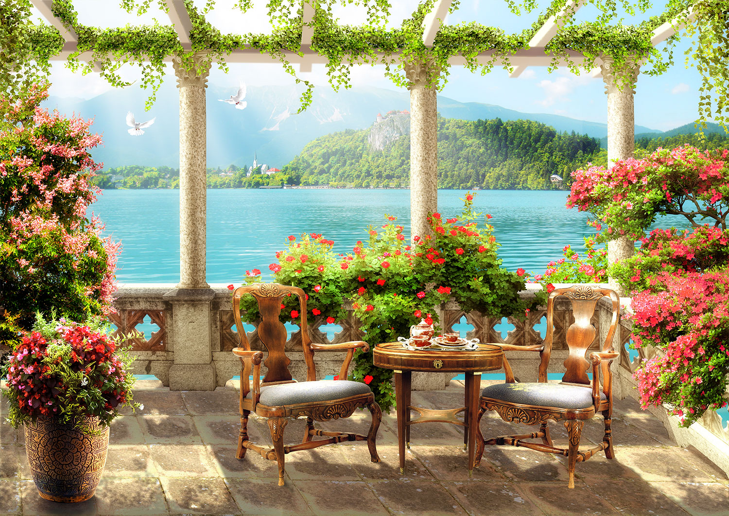 Fotomurales: Terraza en el lago