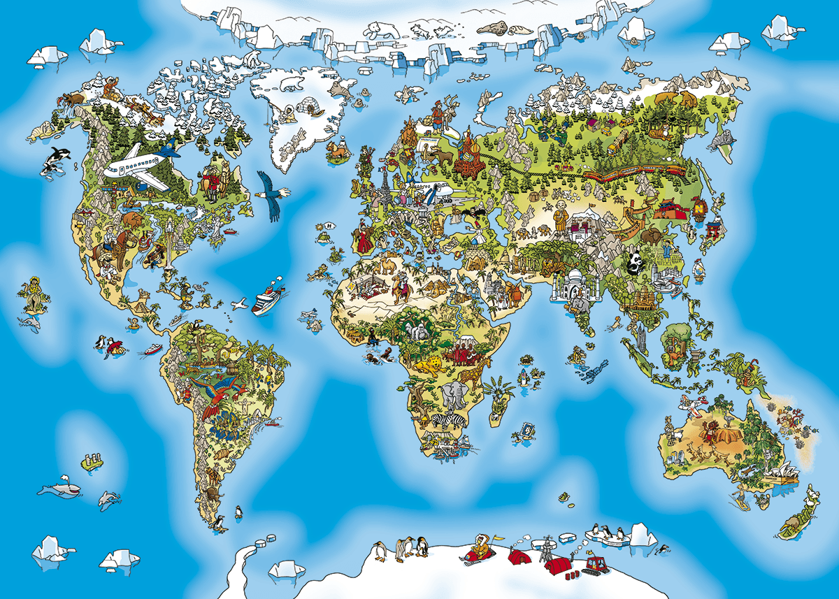 Fotomurales: Mapa mundi infantil ilustrado