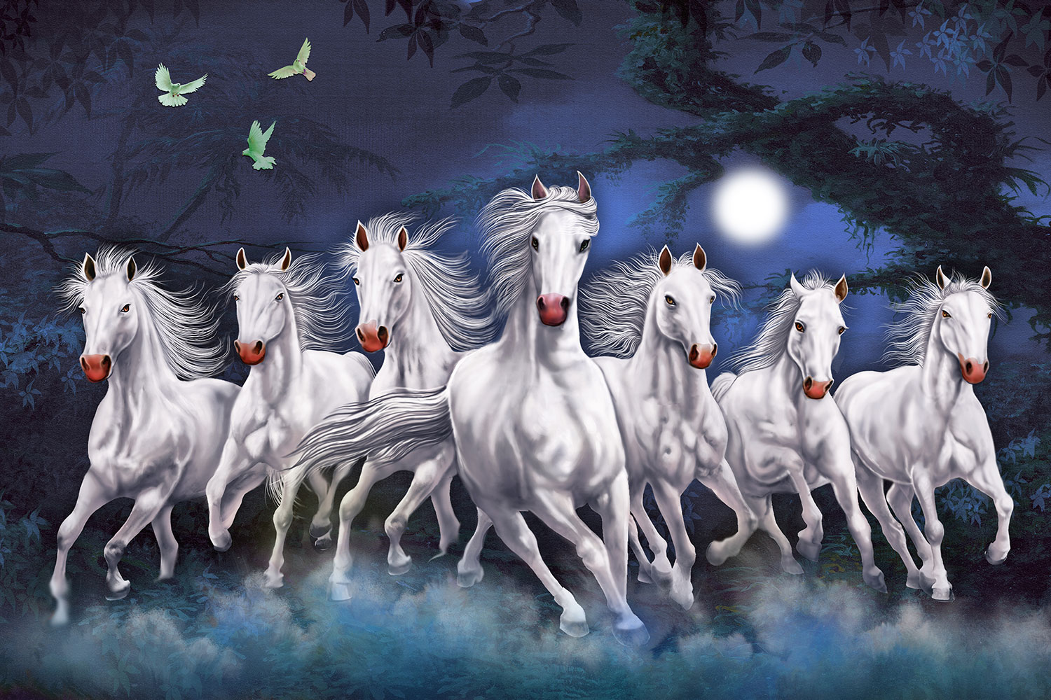 Fotomurales: Caballos Blancos en la Noche