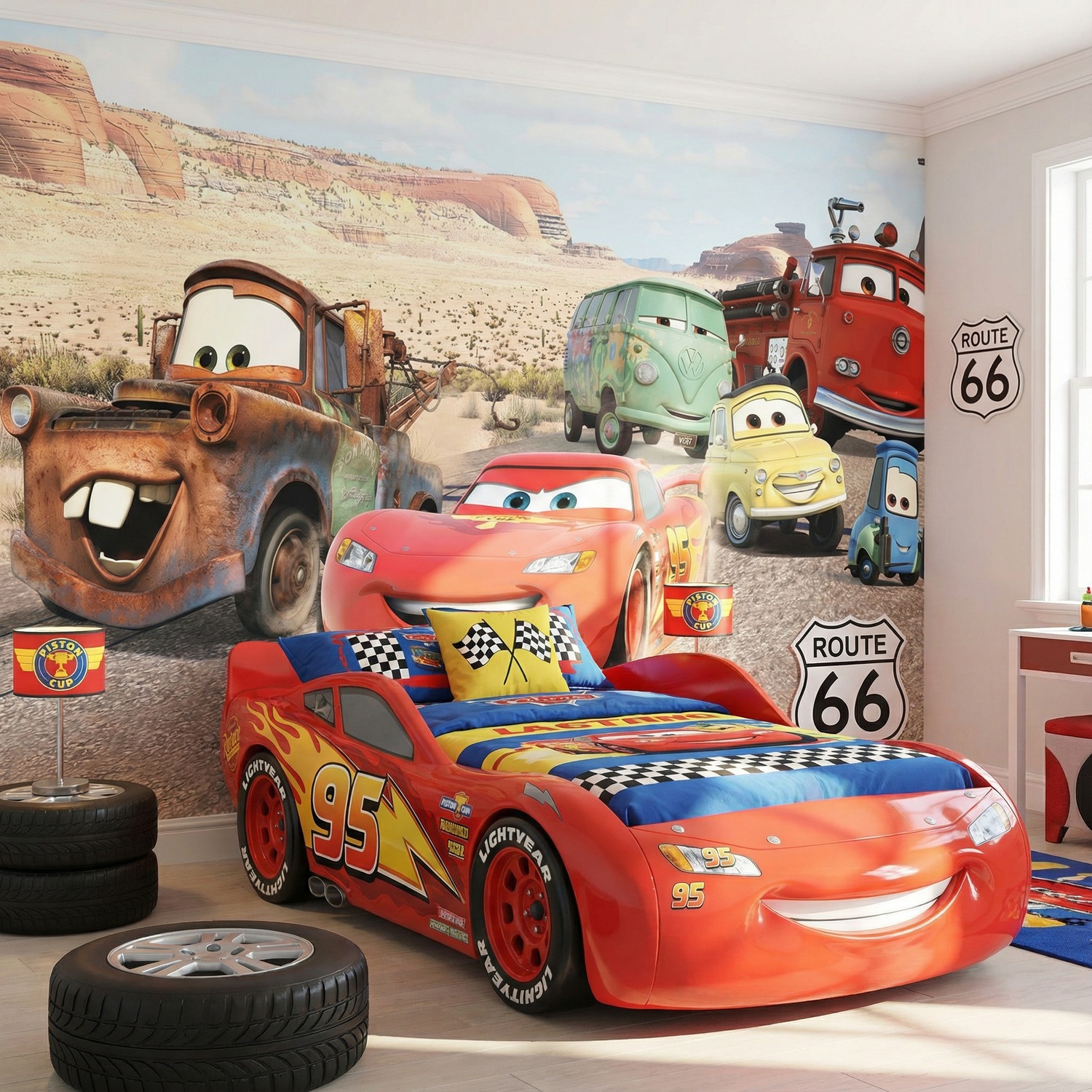 Fotomurales: Rayo Mcqueen y sus Amigos en Radiador Springs