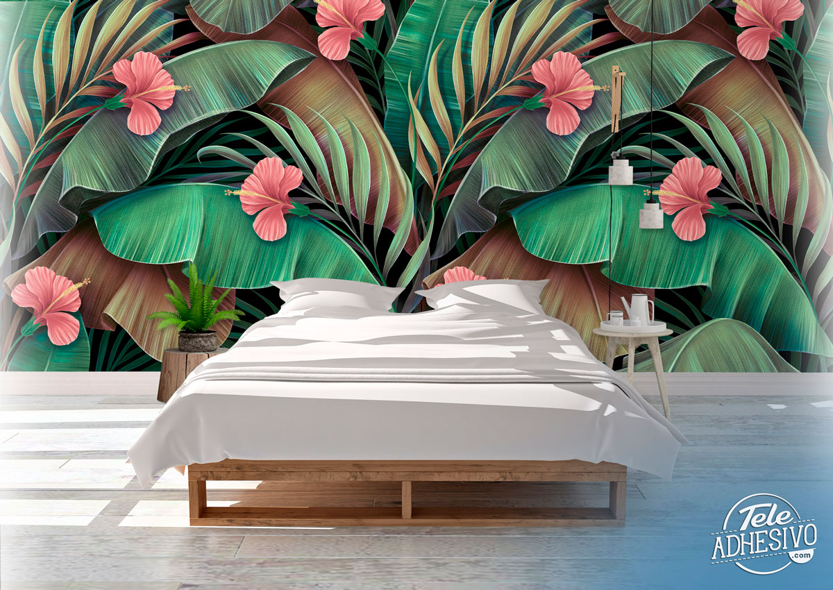 Fotomurales: Palmeras con Flores Hibiscus