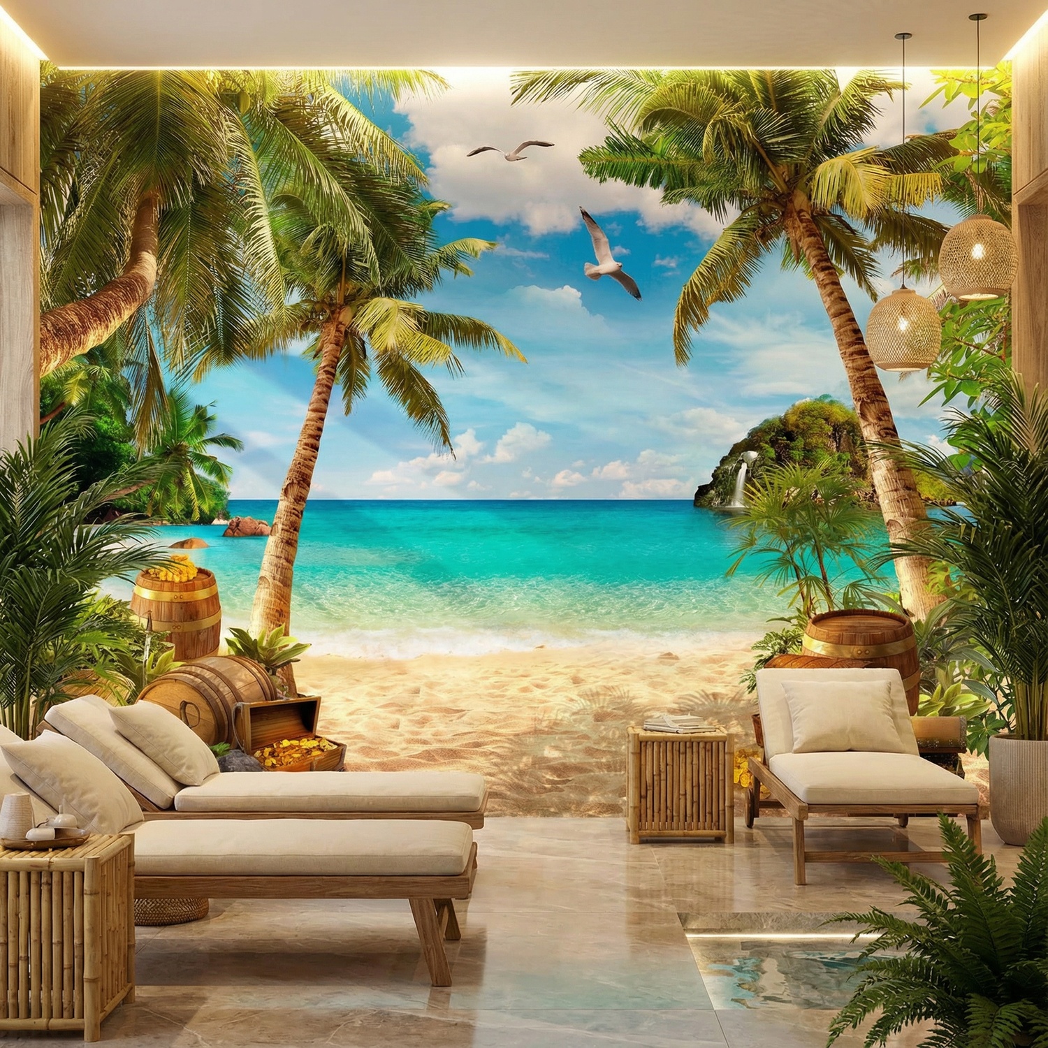 Fotomurales: Gaviotas sobre el Tesoro en la Playa