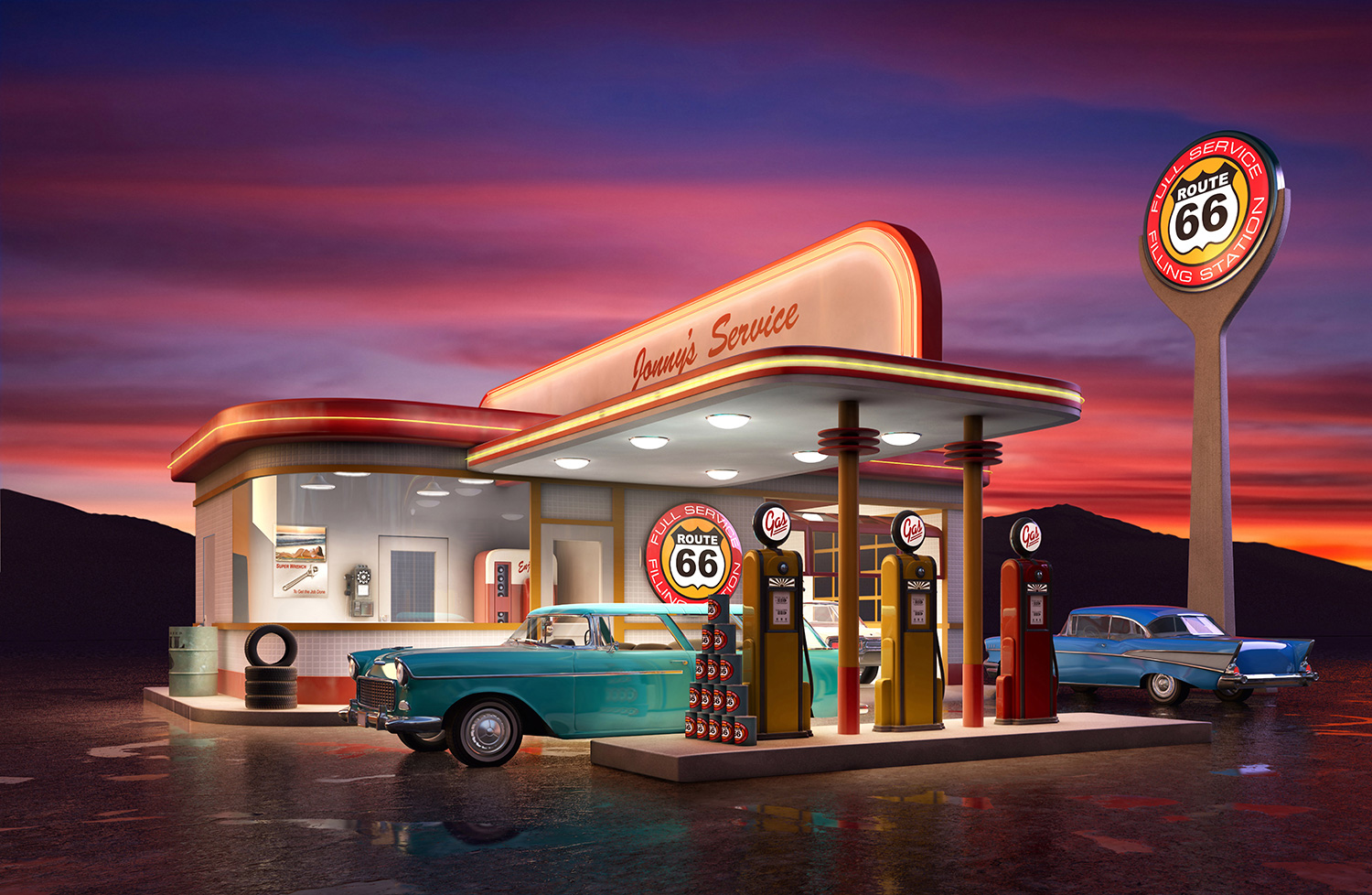 Fotomurales: Gasolinera Route 66