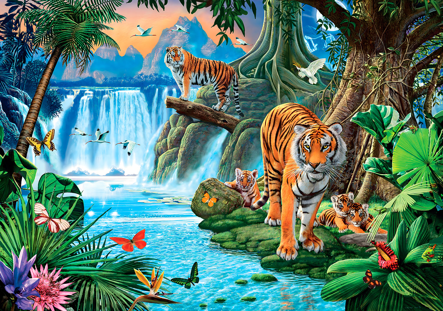 Fotomurales: Tigres en una cascada