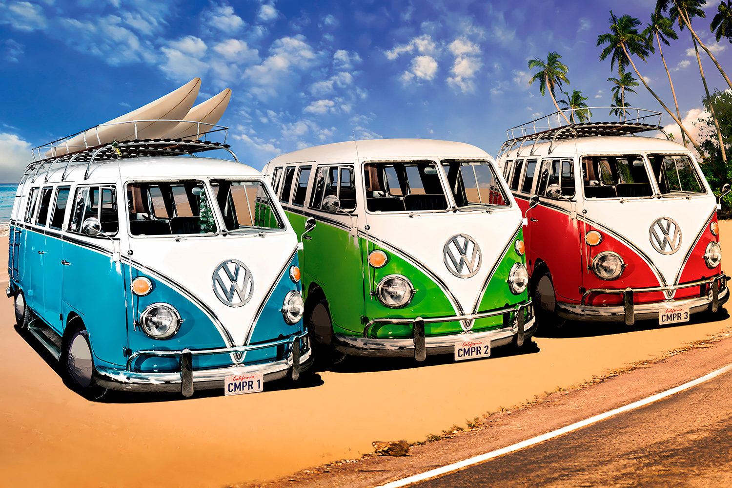 Fotomurales: Furgonetas Volkswagen surferas
