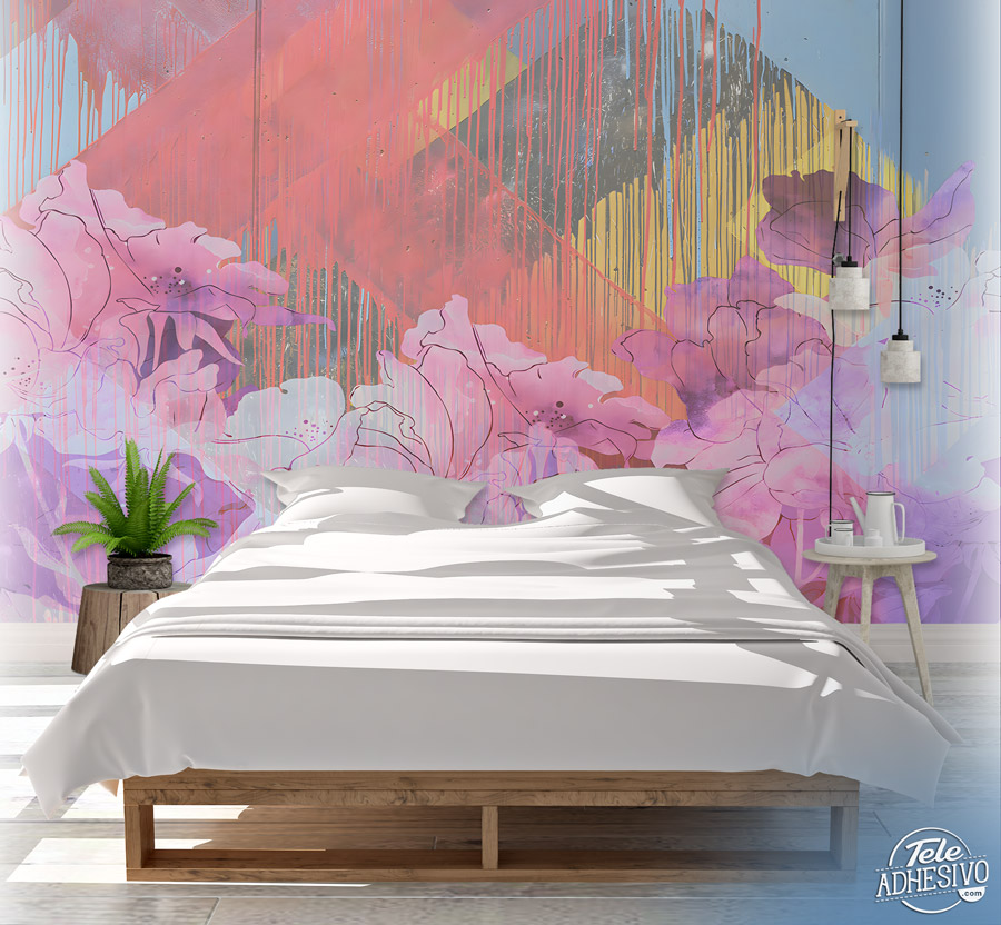 Fotomurales: Chorros de pintura y flores