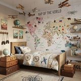 Fotomurales: Mapamundi infantil banderas y animales