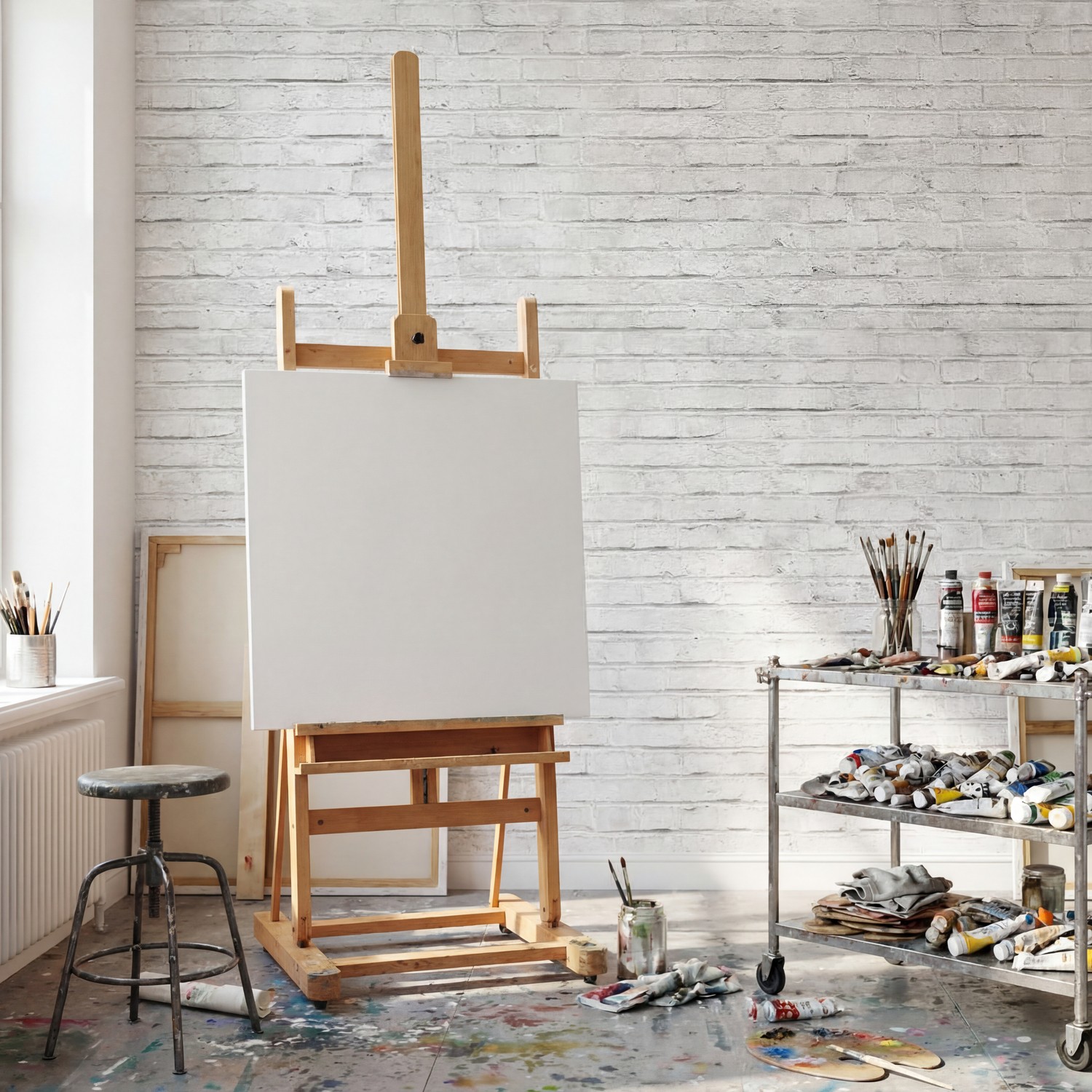 Fotomurales: Textura ladrillo blanco desgastado