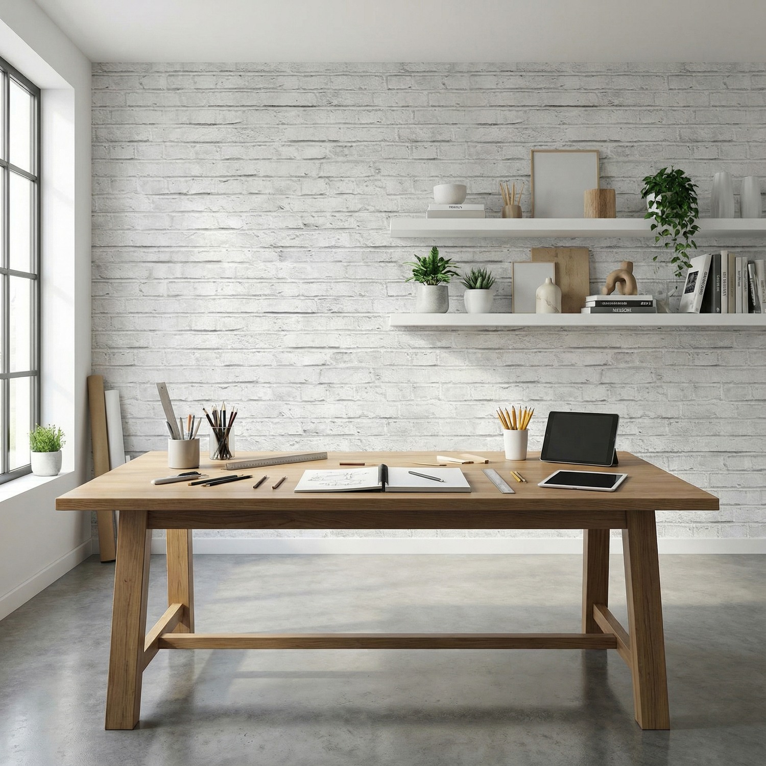 Fotomurales: Textura ladrillo blanco desgastado