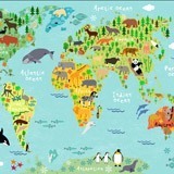 Fotomurales: Mapamundi infantil continentes y animales 2