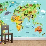Fotomurales: Mapamundi infantil continentes y animales 3