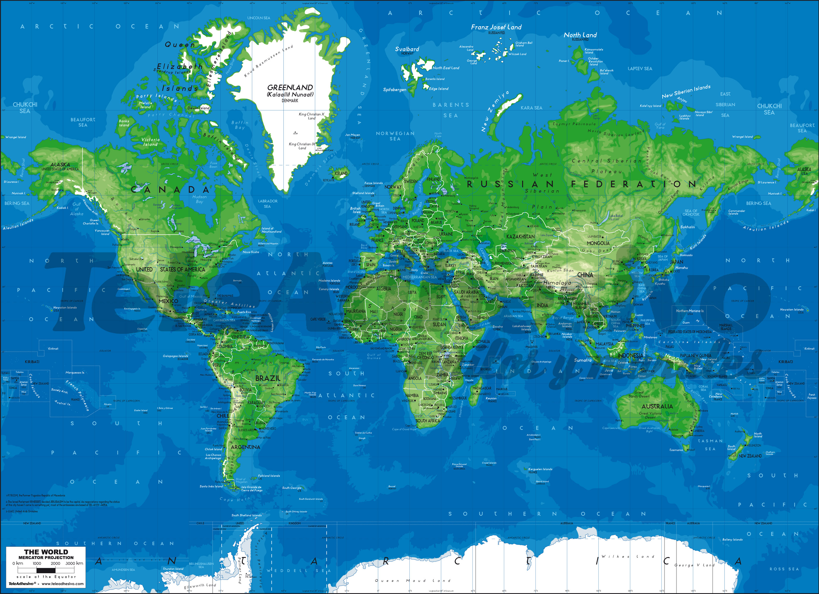 Fotomurales: Mapa Mundo azul y verde