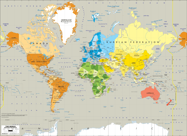 Mapa Mundo Político Continentes | TeleAdhesivo.com