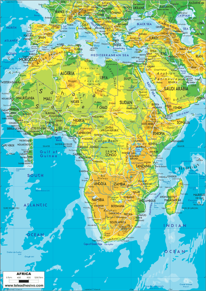 Fotomural Mapa de África del relieve terrestre | TeleAdhesivo.com