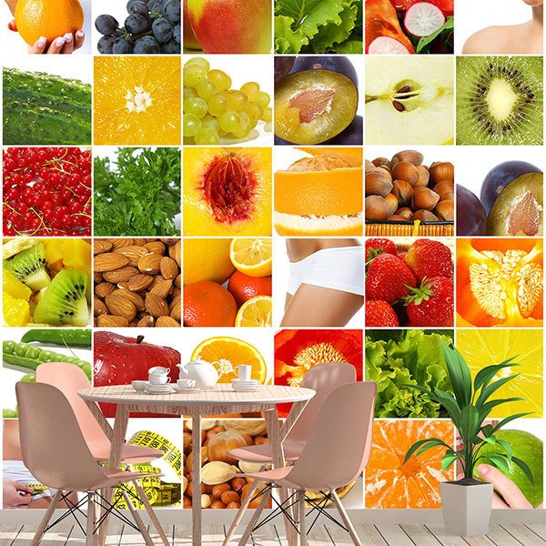 Fotomurales: Collage de frutas y alimentos