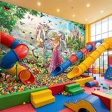 Fotomurales: Princesa y unicornio en jard&iacute;n m&aacute;gico 12