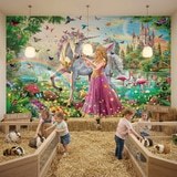 Fotomurales: Princesa y unicornio en jard&iacute;n m&aacute;gico 3