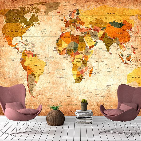 Fotomural Mapa Mundial 375 x 250 cm Multicolor 