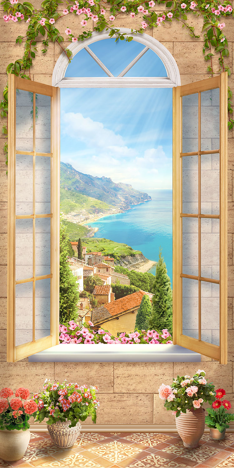 Fotomurales: Ventana en pueblo costero