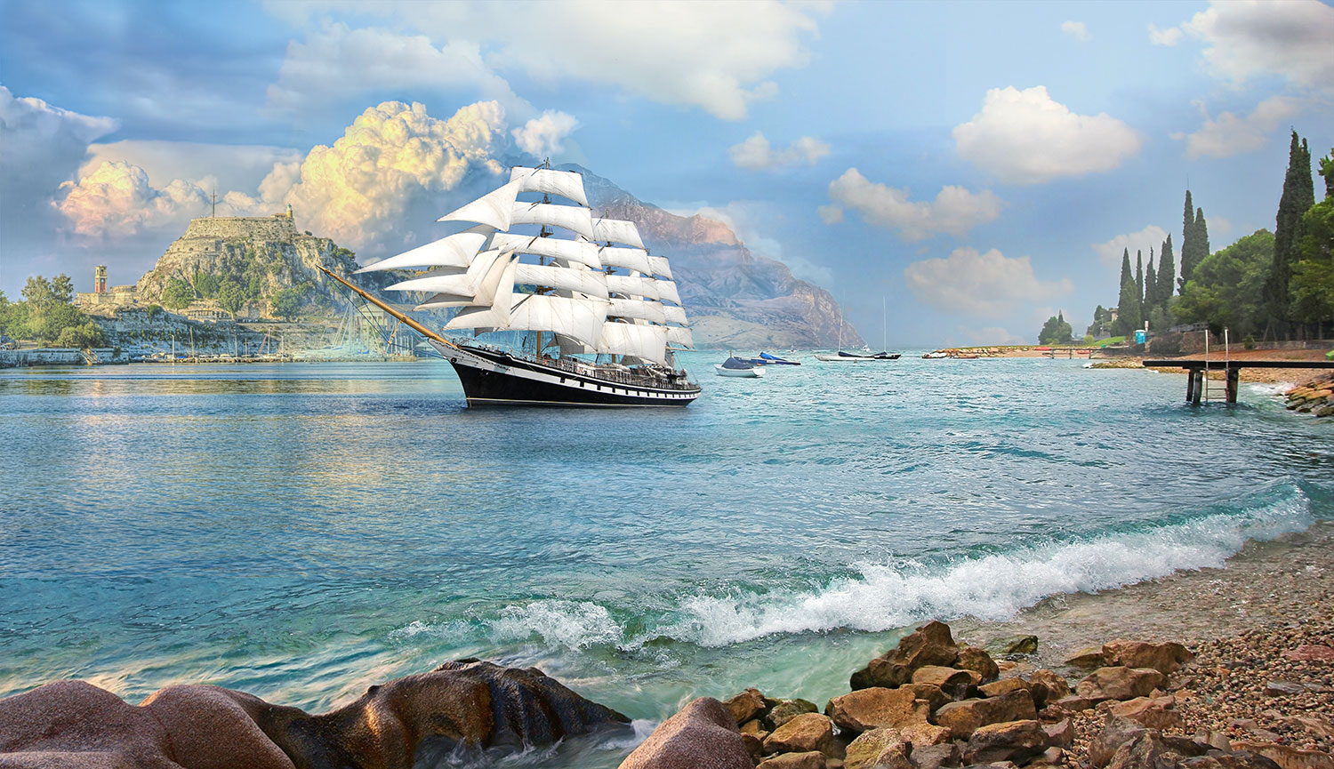 Fotomurales: Velero junto a la costa
