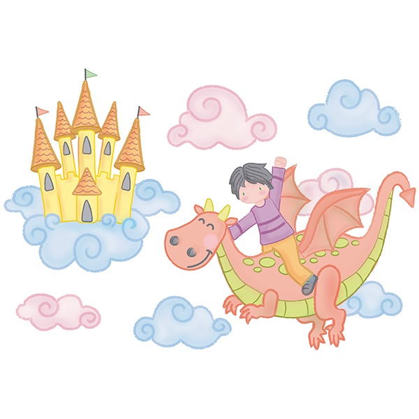 Vinilos Infantiles: Niño volando con un dragón