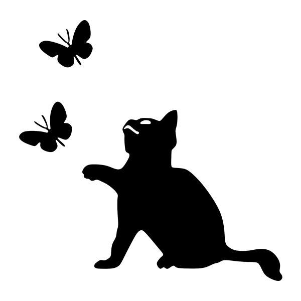 Vinilos Decorativos: Gato Juega con Mariposas