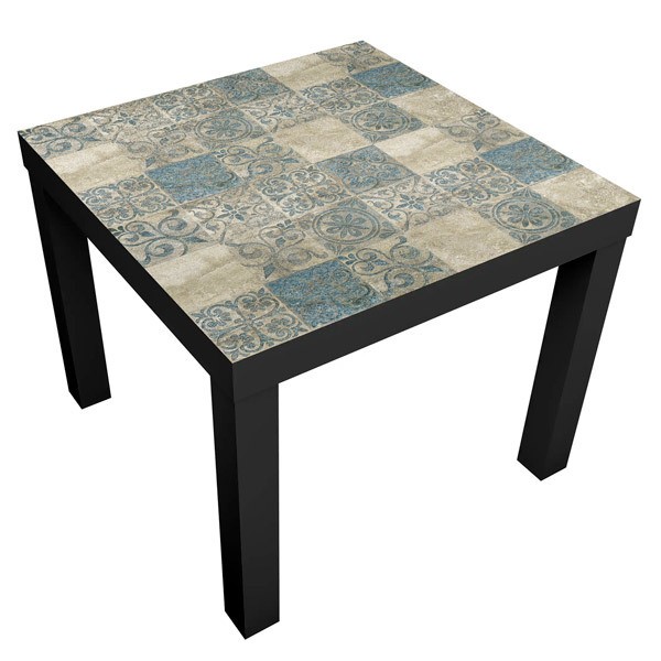 Vinilos Decorativos: Vinilo Mesa Ikea Lack Azulejos Piedra y Turquesa