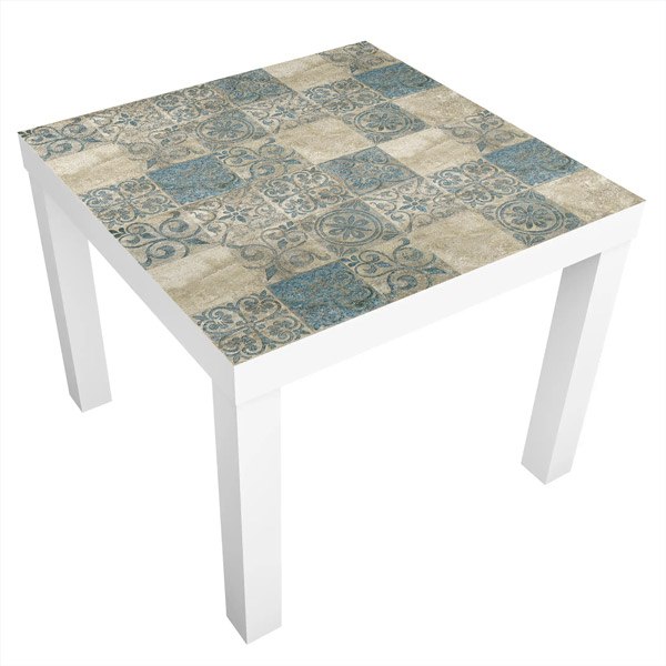 Vinilos Decorativos: Vinilo Mesa Ikea Lack Azulejos Piedra y Turquesa